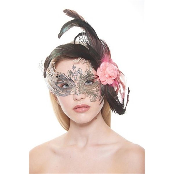 Supriseitsme Majestic Silver Swan Laser Cut Masquerade Mask with Feathers  Pink Flower Arrangement One Size SU1595826